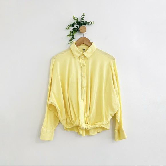 Young Fabulous & Broke Linen Blend Yellow Twist Front Shirt - Picture 1 of 7